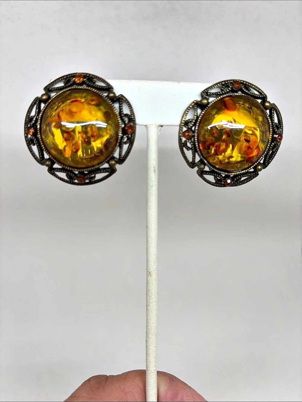 Amber Clip-On Filigree Earrings